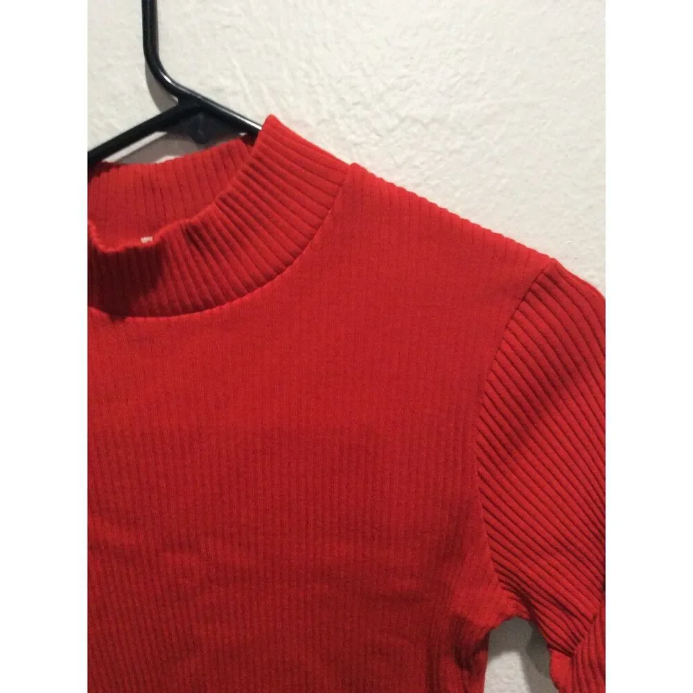 Red short sleeve Vintage high collar sweater Large L Made in US
